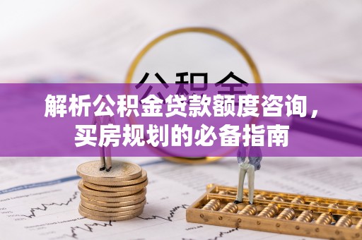 红原解析公积金贷款额度咨询，买房规划的必备指南